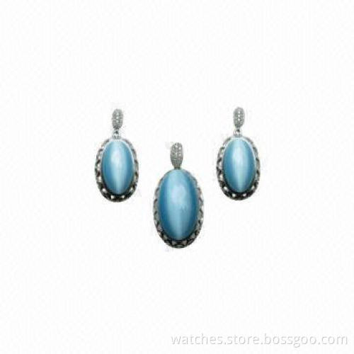 2014 Fashionable Silver with Stone Pendant Earrings, OEM/ODM Welcomed, Women's Jewelry Supplies